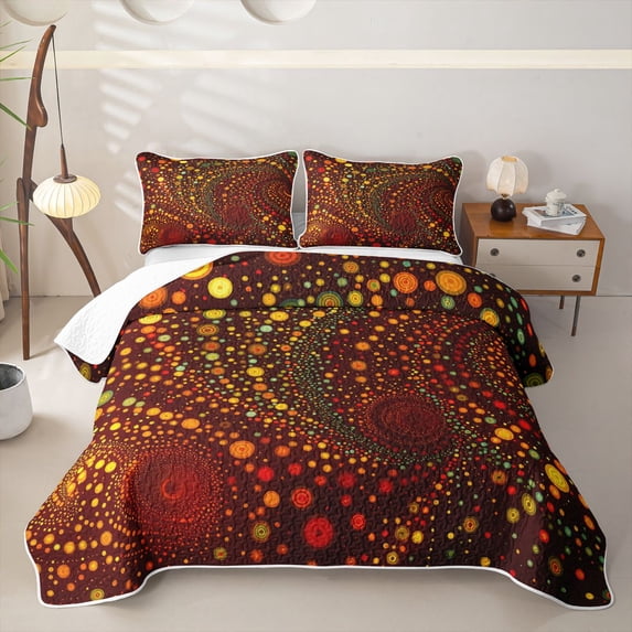 Homewish Bohemian Swirl Dot Quilt King,Watercolor Gradient King Coverlet Set,Chocolate Brown,3pcs
