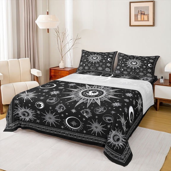 Homewish Bohemian Theme 4pcs Bed Sheets for Children Teens Adults,Moon Sun Stars King Sheets,Exotic Style Super Cozy Sheet Set,Super Cozy Room Decor