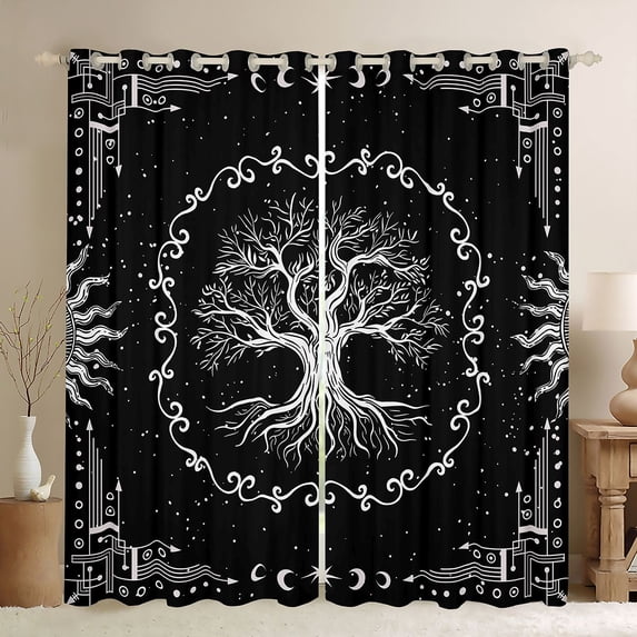 Homewish Bohemian Tree Of Life Curtains Pack of 2 (42x84 Each) For Female Men Teens,Universe Galaxy Curtains Blackout,Black White Bedroom Curtains,Ultra Soft Home Decor