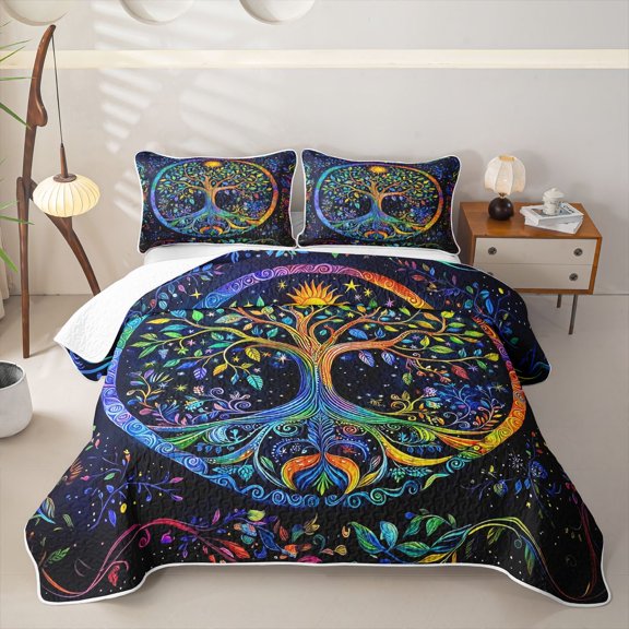 Homewish Bohemian Tree Of Life Twin Quilt Set,Gothic Bohemian Twin Coverlet Set,2-Piece