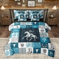 thumbnail image 1 of Homewish Bohemian Western Adult Twin Bedding Sets 7-Piece, Cartoon Cowgirl Cowboy Bedding Comforter Set, Teal Buffalo Plaid Reversible Sheet Sets, Lightweight Room Decor, 1 of 8