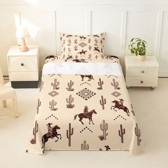 Homewish Bohemian Western Cowboy Twin Sheets,Desert Plant Cactus Bedding,3 Pieces,1 Fitted Sheet and 1 Pillowcase