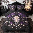thumbnail image 1 of Homewish Boho Animal Skull Full Size Bedding Sets for Kids, Purple Spotted Mushroom Wildflower Full Size Bed in a Bag, Black Reversible, 7-Piece, 1 of 7
