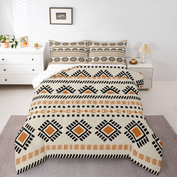 Homewish Boho Aztec Bedding Comforter Set 2pcs for Teens Adults,Tribal Style Twin Comforter Sets Microfiber,Bohemian Hippie Theme Breathable Bedding Set,Microfiber Bedroom Decor,Reversible