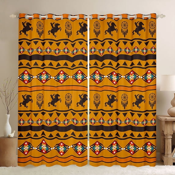 Homewish Boho Aztec Black Out Curtains,Western Cowboy Dreamcatcher Curtains Pack of 2 (42x63 Each),Orange Brown Bedroom Curtains For Adult,Microfiber Bedroom Decor