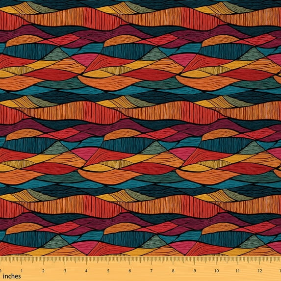 Homewish Boho Bohemain Theme Fabric by the Yard 1 YardRetro Geometric Aesthetic Home Decor Fabric by the Yard,Orange Brown Blue Sewing Fabric For Adult,Ultra Soft Home Decor