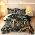 thumbnail image 1 of Homewish Boho Botanical Mushroom Quilt King,Vintage Fungus Plant King Coverlet Set,Black Reversible,3 Pieces, 1 of 7