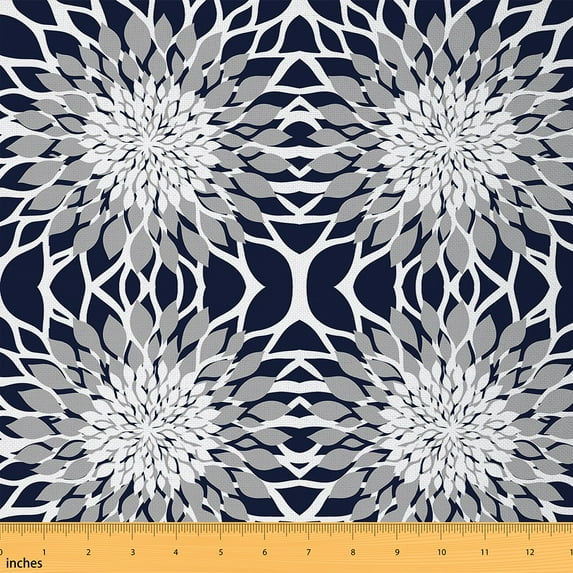 Homewish Boho Dahlia Fabric by the Yard 2 Yard,Retro Bohemain Flower Room Decor Fabric by the Yard,Gray White Blue Fabric for Sewing For Men Women,Luxury Bedroom Decor