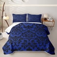 thumbnail image 1 of Homewish Boho Damask Skull Quilt Full for Boys Girls, Royal Blue Gothic Halloween Full Bedspread Sets, 3pcs, 1 of 7