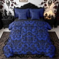 thumbnail image 1 of Homewish Boho Damask Skull Twin Bedding for Kids, Royal Blue Gothic Halloween Bedding Comforter Set, Black Reversible, 7pcs, 1 of 7