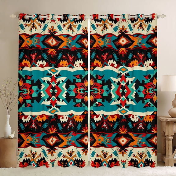 Homewish Boho Flower Curtains Pack of 2 (42x84 Each) For Boys Girls,Tribal Aztec Curtains Blackout,Bohemian Hippie Theme Bedroom Curtains,Super Cozy Room Decor