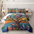 thumbnail image 1 of Homewish Boho Life Tree Quilt Full,Watercolor Birds Flowers Full Bedspread Sets,Orange Blue,3 Pieces, 1 of 7