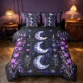 thumbnail image 1 of Homewish Boho Moon Stars Queen Bedding, Purple Floral Bedding Comforter Set Queen, Black Reversible 7 Pieces, 1 of 7
