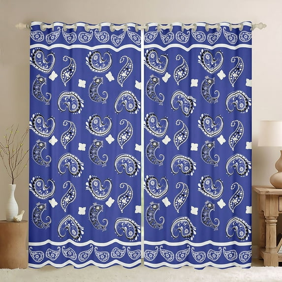 Homewish Boho Paisley Pattern Curtains Pack of 2 (42x84 Each),Vintage Flower Floral Curtains Blackout,Blue White Bedroom Curtains For Boys Girls,Super Cozy Room Decor