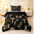 thumbnail image 1 of Homewish Boho Plant Mushrooms Twin Comforter Sets,Floral Butterflies Dragonflies Bedding Set,Black Reversible,2 Pieces,1 Comforter and 1 Pillowcase, 1 of 7