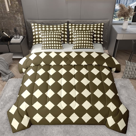 Homewish Boho Rhombus Pattern 7-Piece Bedding Comforter Set,Abstract Minimalist Geometric King Bedding Sets,Black Yellow Bed Sheets For Men Women,Ultra Soft Home Decor Reversible