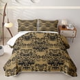 thumbnail image 1 of Homewish Boho Skull Damask Bed Spread Queen,Gothic Halloween Queen Coverlet Set,Gold Black,3-Piece, 1 of 7