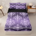 thumbnail image 1 of Homewish Boho Skull Damask Zipper Full Size Comforter Sets with Fitted Sheet and 2 Pillowcases,Gothic Halloween Zipper Bedding Set,Light Purple,Black Reversible,4pcs, 1 of 8