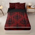 thumbnail image 1 of Homewish Boho Skull Skeleton Zipper Full Size Comforter Sets with Fitted Sheet and 2 Pillowcases,Retro Red Damask Zipper Bedding Set,Halloween Bed Set,Black Reversible,4pcs, 1 of 8