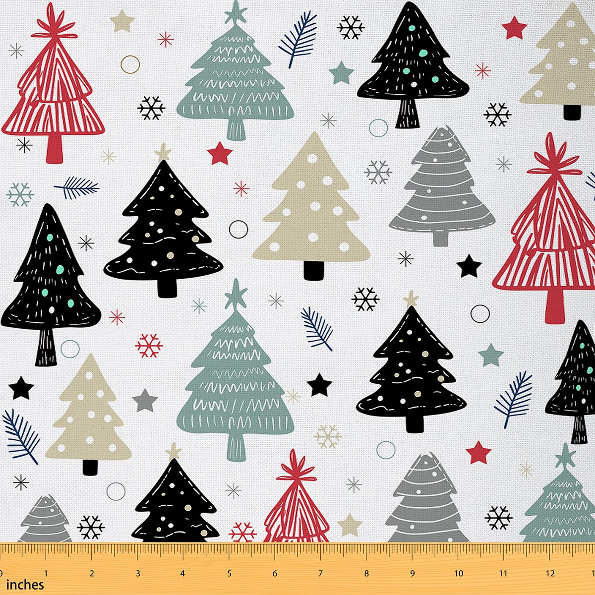 Homewish Boho Style Xmas Tree Fabric by the Yard 2 Yard,Merry Christmas Room Decor Fabric by the Yard,Black Green White Fabric for Sewing For Girl Boy,Luxury Bedroom Decor