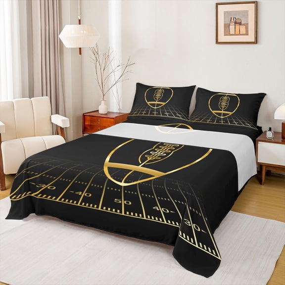 Homewish Boho Theme Twin Sheet Sets,Retro Bohemain Print Twin Fitted Sheet,Black Gold Flat Sheet For Adults,Breathable Home Decor,3-Piece