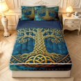 thumbnail image 1 of Homewish Boho Tree Of Life Zipper Twin Comforter Sets with Fitted Sheet and 2 Pillowcases,Botanical Design Zipper Bedding Set,Blue Gold,Navy Blue Reversible,4pcs, 1 of 8