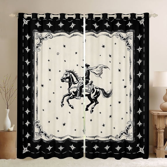 Homewish Boho Western Cowboy Blackout Curtains Set of 2 (52x84 Each),Retro Stars Curtain,Black Cream