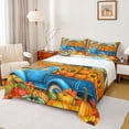 thumbnail image 1 of Homewish Botanical Sunflower Pumpkin 4-Piece Queen Sheet Set, Blue Truck,Autumn Harvest, 1 of 7