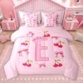 thumbnail image 1 of Homewish Bow Bowknot Ribbon 7pcs Bedding Comforter Set,Red Sweet Cherry Queen Bedding Sets,Pink First Letter E Queen Sheet Sets For Girls,Super Cozy Room Decor Reversible, 1 of 9