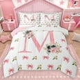 thumbnail image 1 of Homewish Bow Bowtie Ribbon Bedding Comforter Set,Colorful Flower Floral Twin Comforter Sets,First Letter M Bedding Set For Girls,Super Cozy Room Decor Reversible,2pcs, 1 of 8