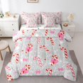 thumbnail image 1 of Homewish Bow Candy Cane 7 Pieces Bedding Comforter Set for Boys Girls,Bling Grey Glitter Full Bedding Set Lightweight,Merry Christmas Xmas Fitted Sheet Flat Sheet,Super Cozy Room Decor,Reversible, 1 of 8