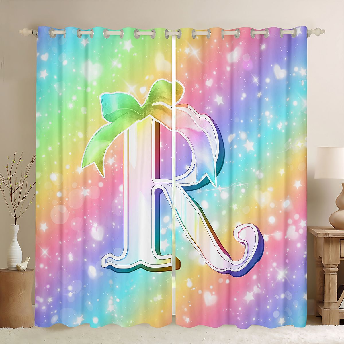 Homewish Bow Initial Letter R Blackout Curtains Set of 2 (52x84 Each ...