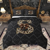 Homewish Bow Letter Monogrammed S 2pcs Bedding Comforter Set for Teens,Leopard Print Twin Comforter Sets,Abstract Bohemian Damask Breathable Bedding Set,Breathable Home Decor,Reversible