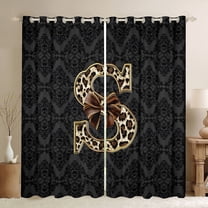 Homewish Bow Letter Monogrammed S Black Out Curtains for Teens,Leopard Print Curtains Pack of 2 (42x63 Each),Abstract Bohemian Damask Bedroom Curtains,Breathable Home Decor