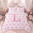 thumbnail image 1 of Homewish Bow-Tie Initial Alphabet L Full Size Comforter Sets 3-Piece for Adults Female Girls,Letter Monogrammed C Bedding Comforter Set,Cartoon Bow Love Heart Lightweight Bedding Sets, 1 of 8