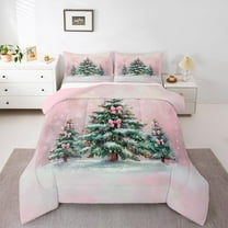 Homewish Bowknot Christmas Tree Bedding Comforter Set for Teens, Winter Snowflake Twin Comforter Sets, Pink Oil Printing Reversible Bedding Set, Breathable Home Decor, 2-Piece
