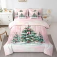 thumbnail image 1 of Homewish Bowknot Christmas Tree Twin Bedding Sets 7-Piece for Teens, Winter Snowflake Bedding Comforter Set, Pink Oil Printing Reversible Sheet Sets, Breathable Home Decor, 1 of 7