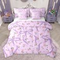 thumbnail image 1 of Homewish Bowknot Flower Floral 7 Pieces Bedding Comforter Set,Cartoon Bowtie Print Full Bedding Set,Purple Pink Fitted Sheet Flat Sheet For Girls,Microfiber Bedroom Decor Reversible, 1 of 8