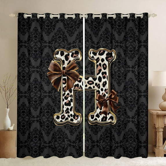 Homewish Bowknot Initial Alphabet H Blackout Curtains Set of 2 (52x84 Each) for Female Men,Animal Cheetah Print Window Curtains,Gothic Chic Damask Curtains and Drapes,Luxury Bedroom Decor