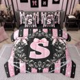 thumbnail image 1 of Homewish Bowknot Monogrammed S Twin Bedding Sets 7-Piece for Girls, Vintage Bohemian Flower Bedding Comforter Set, Black Pink Fashion Reversible Sheet Sets, Breathable Home Decor, 1 of 7