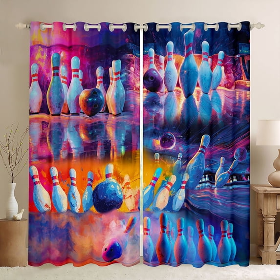 Homewish Bowling Gamer Boy Curtains Pack of 2 (42x84 Each),Abstract Gradient Ombre Curtains Blackout,Sport Gaming Bedroom Curtains,Microfiber Bedroom Decor