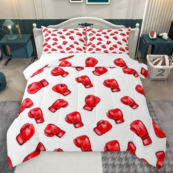 Homewish Boxing Glove Bedding Comforter Set,Extreme Sport Twin Comforter Sets,Red White Bedding Set For Boys Teens,Breathable Home Decor,2 Pieces