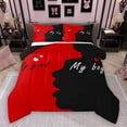 thumbnail image 1 of Homewish My Boy Girl Queen Comforter Set, Romantic Love Heart Bedding Sets, Black Red Anniversary Festival Reversible Bedding Comforter Set, Breathable Home Decor, 3 Pieces, 1 of 8