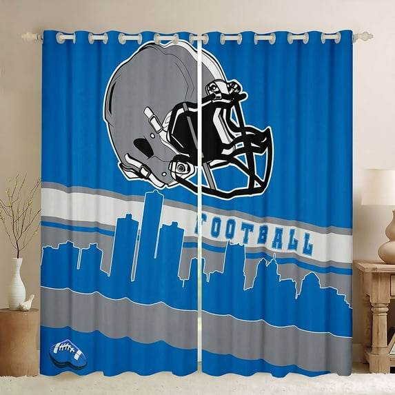 Homewish Boys Ball Lover Black Out Curtains,Rugby Football Sport Curtains Pack of 2 (42x63 Each),Blue Gray White Bedroom Curtains For Teens,Ultra Soft Home Decor