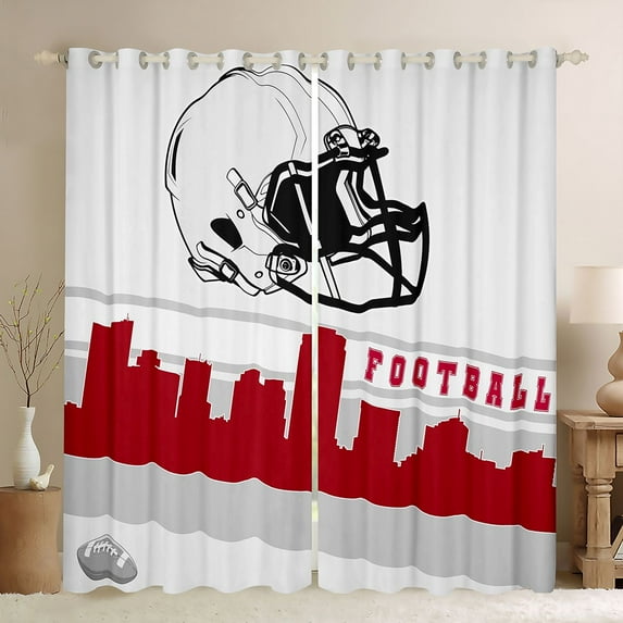 Homewish Boys Ball Lover Blackout Curtains Set of 2 (52x84 Each),Rugby Football Sport Window Curtains,Red White Gray Curtains and Drapes For Teens,Ultra Soft Home Decor