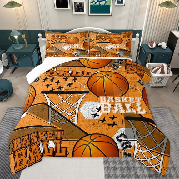 Homewish Boys Basketball Print Bedding Comforter Set, Modern Sports Player Twin Comforter Sets, Cartoon Ball Game Bedding Set, Luxury Bedroom Decor, 2pcs