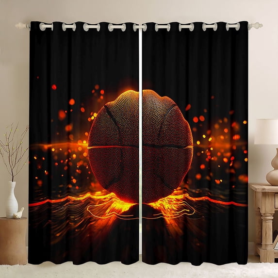 Homewish Boys Basketballprint Black Out Curtains,Sport Theme Curtains Pack of 2 (42x63 Each),Ball Gamer Bedroom Curtains,Super Cozy Room Decor