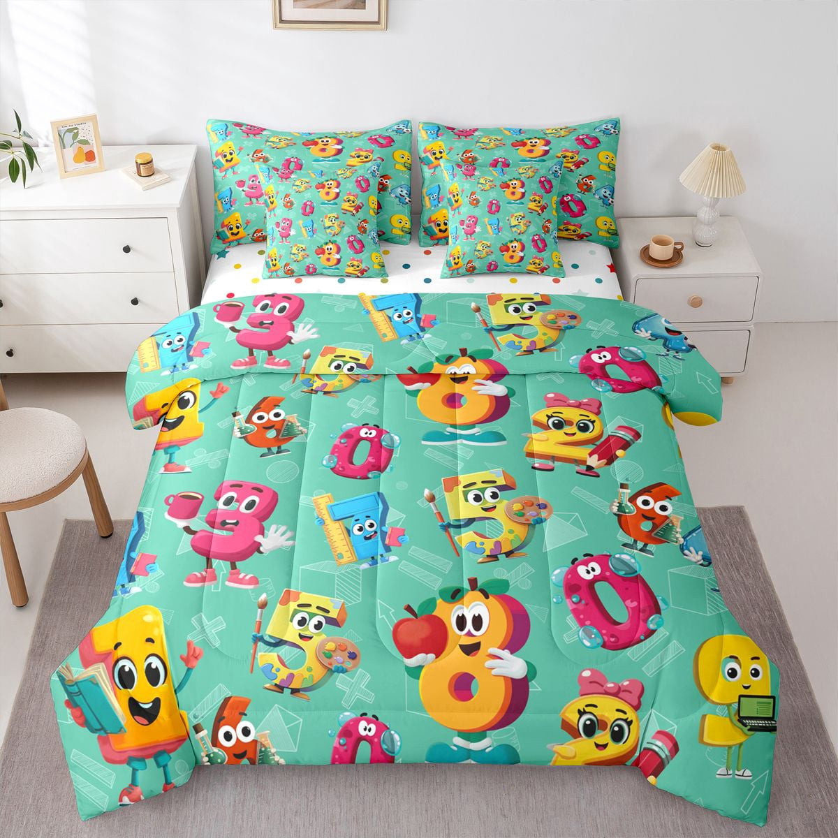 Numbers Bedding Homewish Boys Funny Number Bedding Comforter Set 7-Piece, Turquoise ...