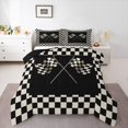 thumbnail image 1 of Homewish Boys Geometric Grid Flag 2pcs Bedding Comforter Set,Car Theme Twin Comforter Sets,Black White Breathable Bedding Set,Lightweight Room Decor,Reversible, 1 of 8