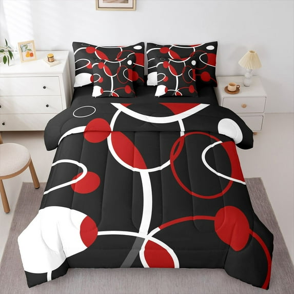 Homewish Boys Girls Abstract Stripes Bedding Comforter Set 7pcs,Vintage Aesthetic Queen Bedding Sets Super Cozy,Geometric Circle Lines Queen Sheet Sets,Ultra Soft Home Decor,Reversible